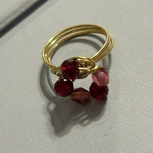 Handmade  Gold and Red Beaded Ring
